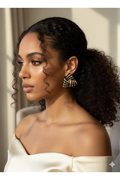 Pelin Aksesuar Black Triangle Steel Earrings