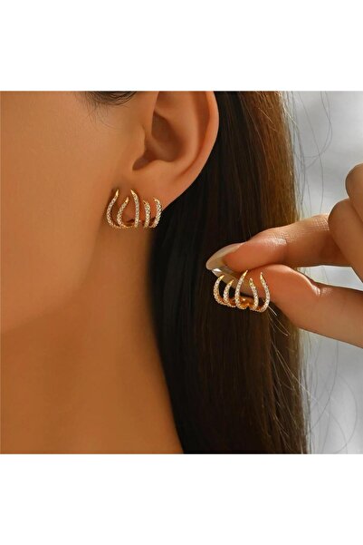 Pelin Aksesuar أقراط ذهبية اللون مرصعة بأحجار الزركون على شكل مخلب متعددة المظهر