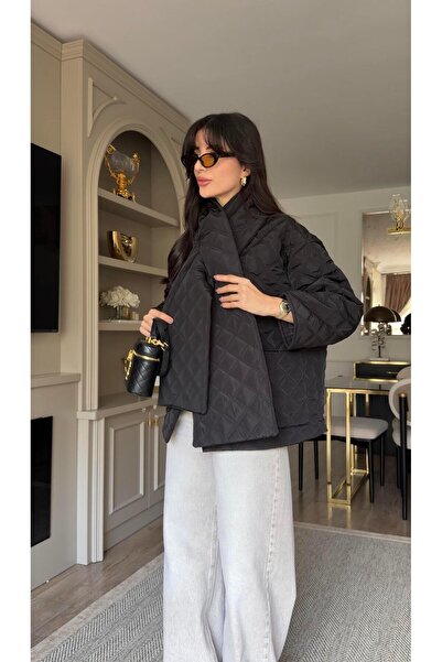 HAZELANNA Black Coat with Shawl