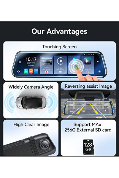 Yesido KM24 شاشة لمس عالية الوضوح مقاس 9.66 بوصة مع مساعدة الرجوع للخلف باستخدام Carplay