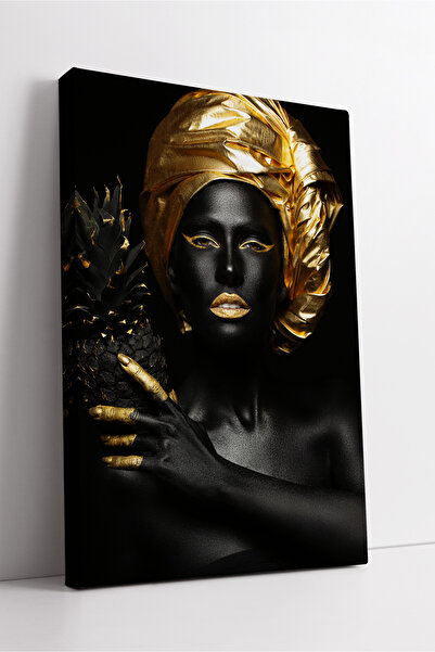 KOSS Dijital Portret de femeie neagră cu galben auriu și ananas, pictură de l...