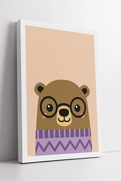 KOSS Dijital Desen de urs drăguț cu ochelari, în pulover violet, pictură decorativă modernă pe pânză pentru cameră pentru copii