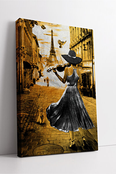 KOSS Dijital Femeie care cântă cu vioara pe străzile Parisului și pictură art...