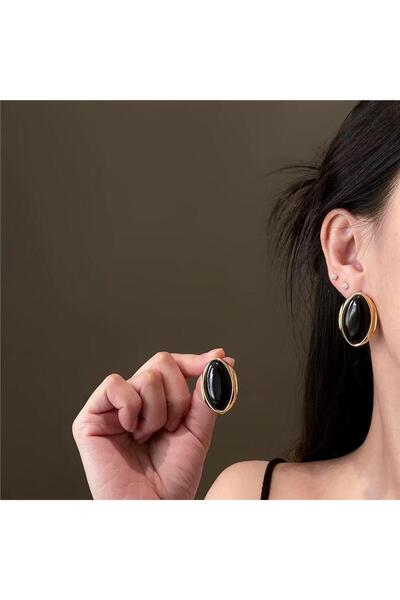Pelin Aksesuar Siyah Büyük Elips Küpe
