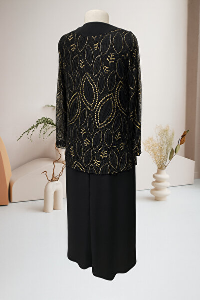 HESNA Black Deck Large Size Jacket Lace Mother Evening Dress Set