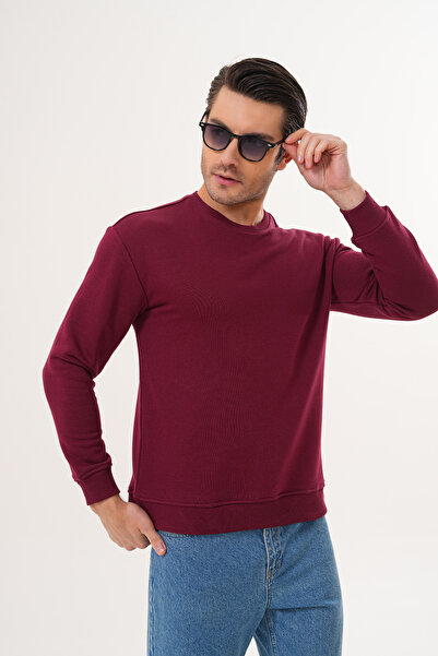 Miss Dünya Lissa Dark Burgundy Unisex Crew Neck 100% Cotton Basic Sweatshirt