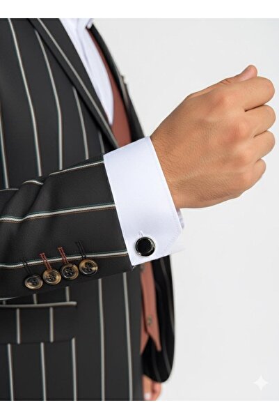 Plus Scorpion Men's Striped Suit 3-Piece Set – Jacket + Vest + Pants – Slim Fit Italian Style