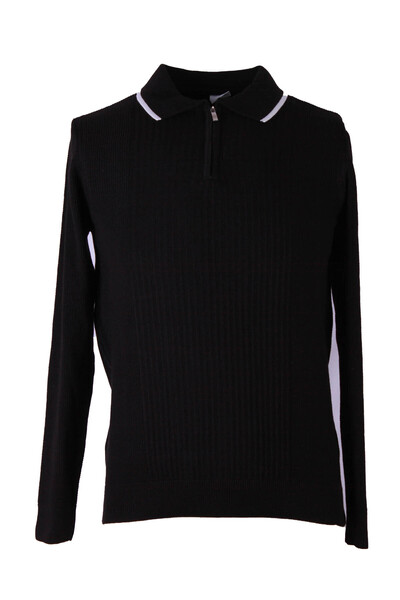 trender Zippered Polo Black Men's Sweater 18103