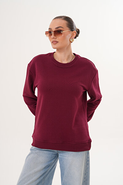 Miss Dünya Lissa Dark Burgundy Unisex Crew Neck 100% Cotton Basic Sweatshirt