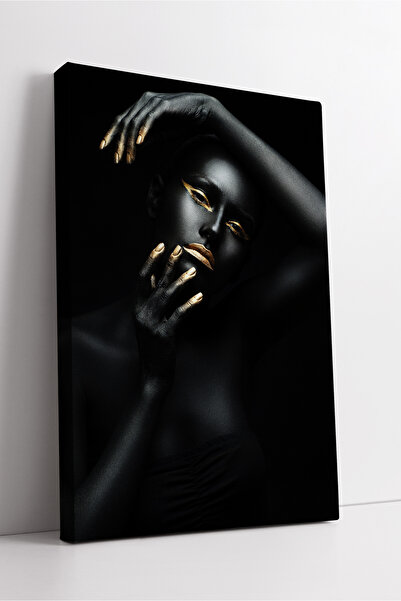 KOSS Dijital Artă portretistică a femeii negre cu machiaj auriu, estetică mod...