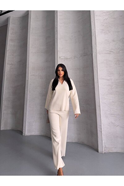 MoonliWear Set de tricotaje cu guler cămașă basic