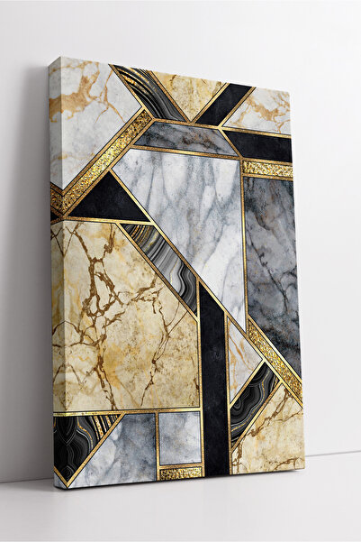 KOSS Dijital Pictură modernă pe pânză cu model geometric în dungi aurii de marmură abstractă, decor elegant pentru perete pentru birou