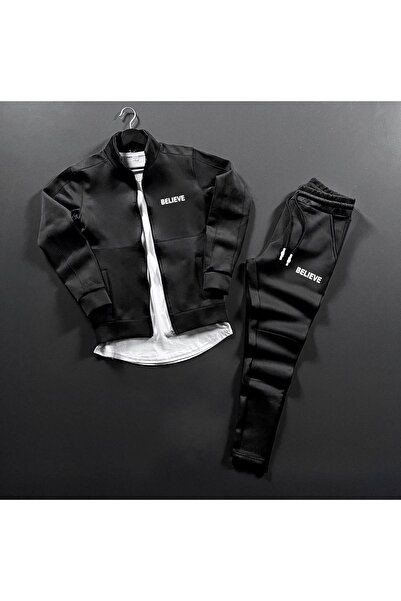 NOFLEN Believe Printed Pocket Zippered Scuba Tracksuit Set