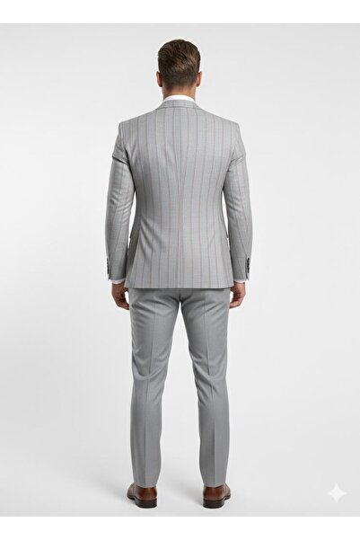 Plus Scorpion Men's Striped Suit 3-Piece Set – Jacket + Vest + Pants – Slim Fit Italian Style