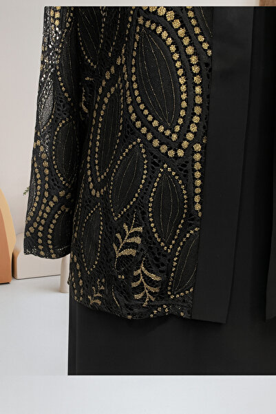 HESNA Black Deck Large Size Jacket Lace Mother Evening Dress Set