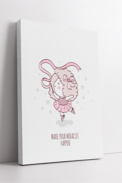 KOSS Dijital Faceți miracolele dvs. să se întâmple. Ilustrație tematică de fată balerină roz. Decor elegant pentru cameră pentru copii. Pictură pe pânză