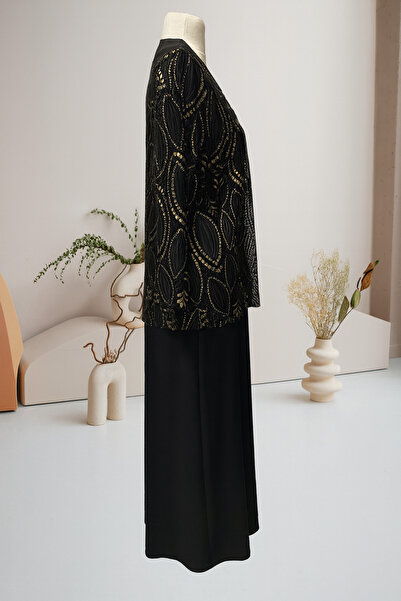 HESNA Black Deck Large Size Jacket Lace Mother Evening Dress Set