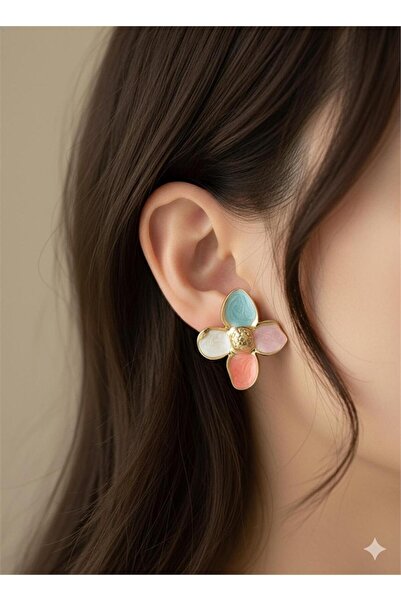 Pelin Aksesuar Pastel Color Steel Flower Earrings