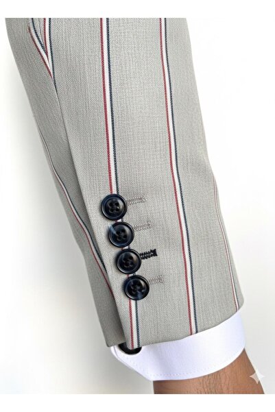 Plus Scorpion Men's Striped Suit 3-Piece Set – Jacket + Vest + Pants – Slim Fit Italian Style