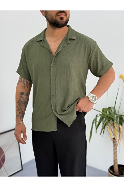 Baycombine35 Short Sleeve Buttoned Wrinkled Fabric Shirt