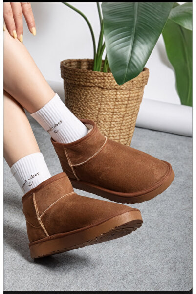 brawerlife Kadın Süet Içi Kürklü Yünlü Kalın Tabanlı Yüksek Topuklu Taban Kışlık Bilekte Kısa Mini Ug Bot