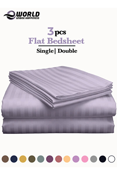 e world unbox happiness 3 Piece Lilac Striped Bed Sheet Set – Flat Sheet & 2 Pillowcases