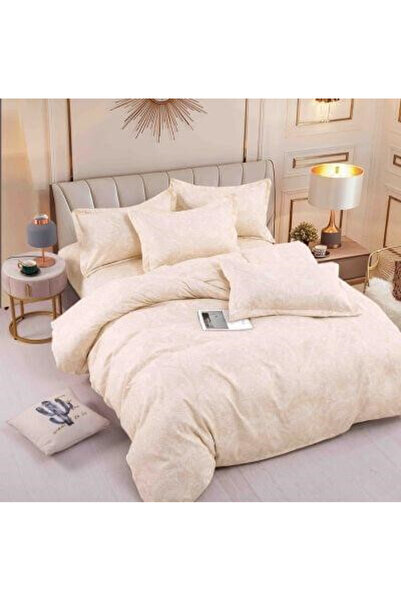 JOJO Double Bed Bedding Set - Finet Cotton, Fitted, 6 Pieces (Grey with Feathers)