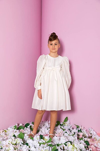 Miss Lorin Kids Pearl Sleeve Satin Children's Dress