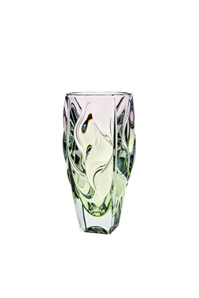 BOHEMİA CRYSTAL Vază din bambus tip 2, fără plumb, verde și violet