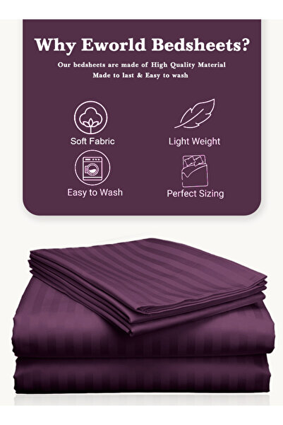 e world unbox happiness 3 Piece Purple Striped Bed Sheet Set – Flat Sheet & 2 Pillowcases