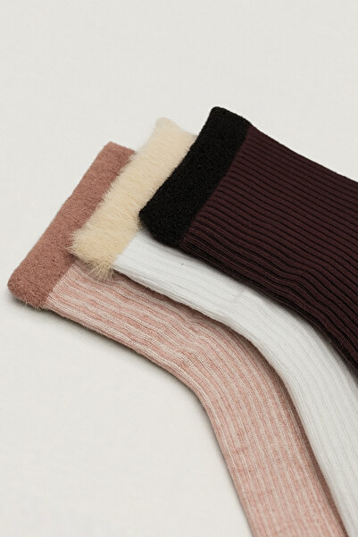 MEM SOCKS 3-Piece Rubberized Section Feathered Derby Patterned Stitch-Free Cotton Women/Girl Socks