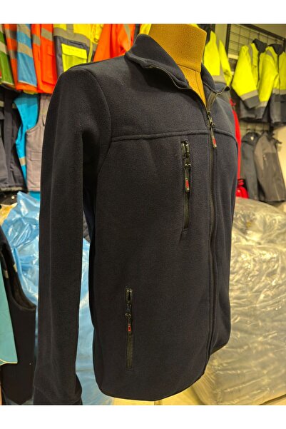 SaglamKıyafetler Navy Blue Premium Quality Fleece Coat with 5 Pockets, Anti-P...