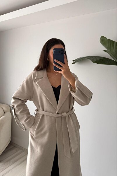Güneş Oversize Kemerli Kaşe Palto