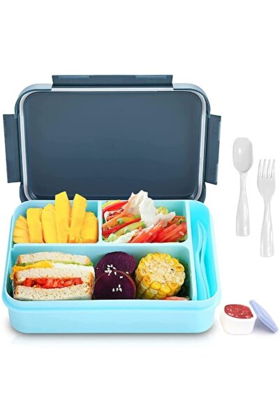 Bugucat BenoBox compartmentalized food container with cutlery BuguCat, 1250 ml, Turquoise/Blue