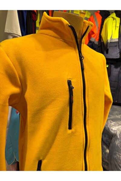 SaglamKıyafetler Sarı Premıum Kalite Polar Mont 5 Cepli Antipiplik Üniversal