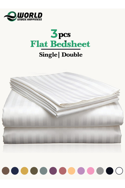 e world unbox happiness طقم ملاءات سرير مخططة باللون الأبيض، مكون من 3 قطع - ...