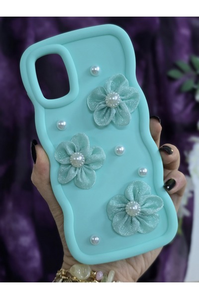 Magic Ring Samsung Galaxy A51 Uyumlu Su Yeşili İnci & Tül Çiçekli Şık Telefon...