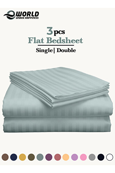 e world unbox happiness 3 Piece Pastel Green Striped Bed Sheet Set – Flat Sheet & 2 Pillowcases