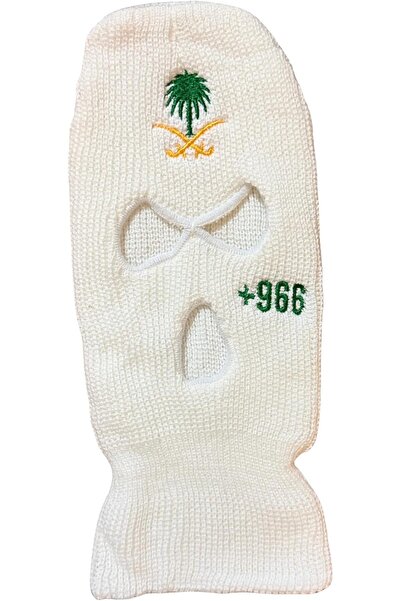 Generic National Day White Embroidered Mask - Seven Swords & Palm Logo +966
