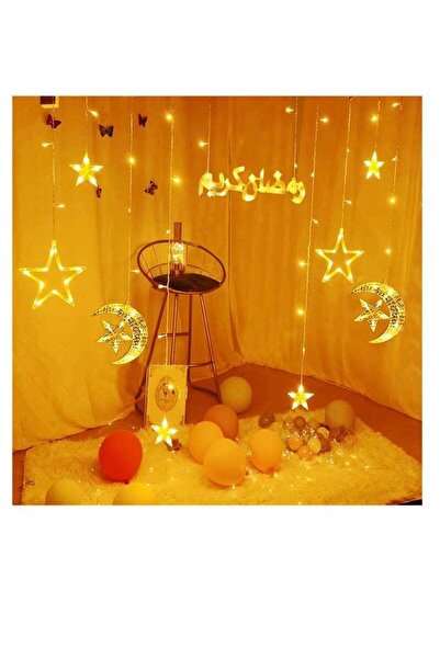 Generic LED Ramadan Light Up Curtain - Crescent and Star Design with "Ramadan Kareem" Message (USB) - Luxury Ramadan Home Decor