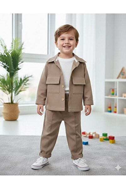 P&H BABYWEAR طقم كتان قماش قابل للتمدد سفاري موديل 3-قطعة للأولاد الرضع/الأطفال