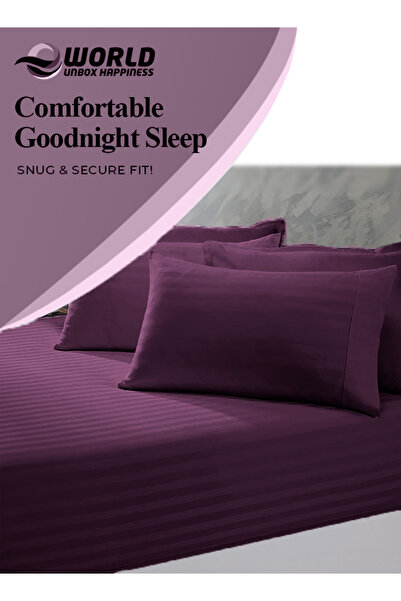 e world unbox happiness 3 Piece Purple Striped Bed Sheet Set – Flat Sheet & 2 Pillowcases