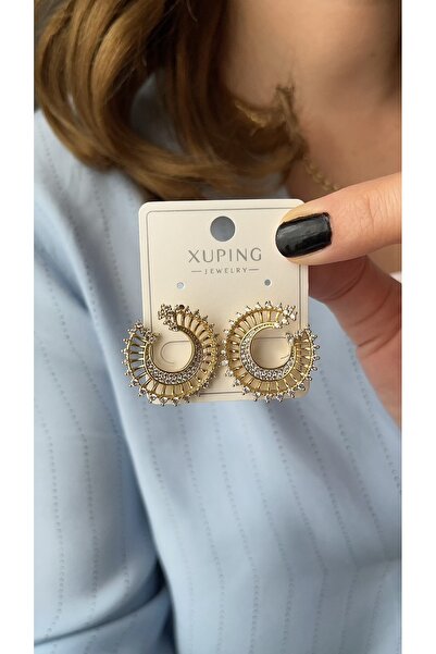 XUPING JEWELRY Zirkon taşlı dairesel 14k gold renkli şık küpe