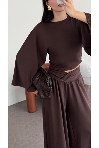 HAZELANNA Modal Brown Suit with Belt Detail