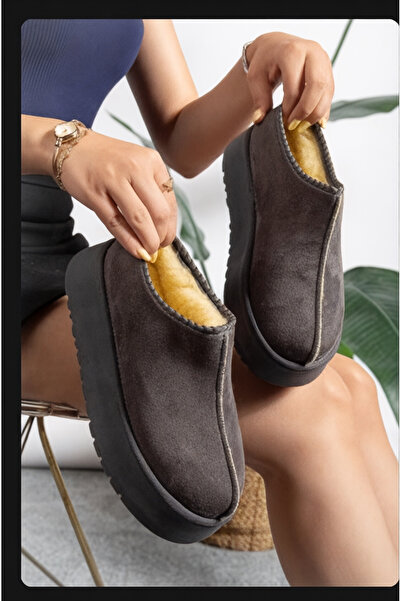 brawerlife Women's Winter Thick Sole Fur Lined Suede Slippers & Home Shoes