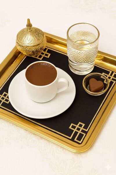 VİA BLANCHE 2 Adet Kumaş Üzeri Nakışlı Kahve Yanı Bardak Altlığı Sunumluk Peç...