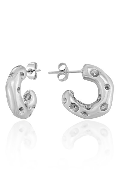 Cosmia Shine Stainless Steel Tarnish-Free Crater Textured Thick C Hoop Earrings