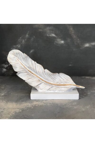 DECO DEKORATIF Decorațiune decorativă cu pene H26 cm alb-auriu