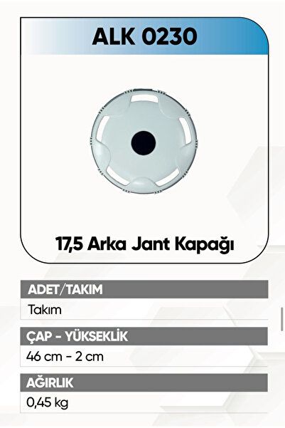 ALKOTEK JANT KAPAĞI PLASTİK ARKA 17,5 BEYAZ