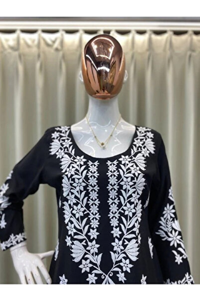 MYSMAR Black Rayon Salwar Kameez & Dupatta - FFT1945 | Black